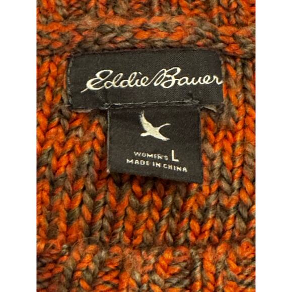 Eddie Bauer Sweater Sz L Orange Brown Wool Blend Cable Knit Cottage Retro Fall - Picture 7 of 8